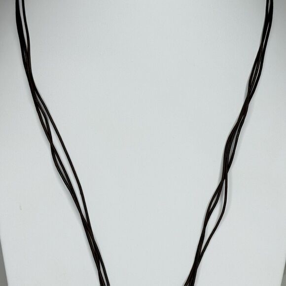 Chicos Gold Tone Chevron Pendant Brown Multi Strand Cord Necklace ✨ - Picture 5 of 14